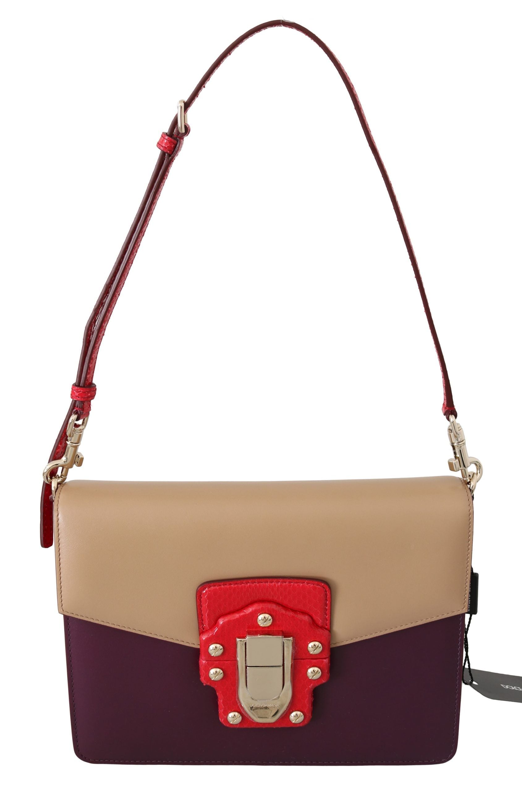 Dolce & Gabbana Purple Beige Red Leather Crossbody Handbag